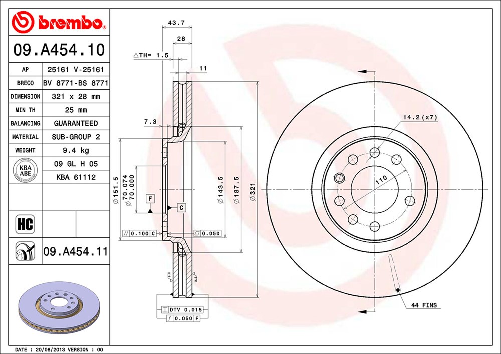 Tarcza hamulcowa BREMBO 09.A454.11