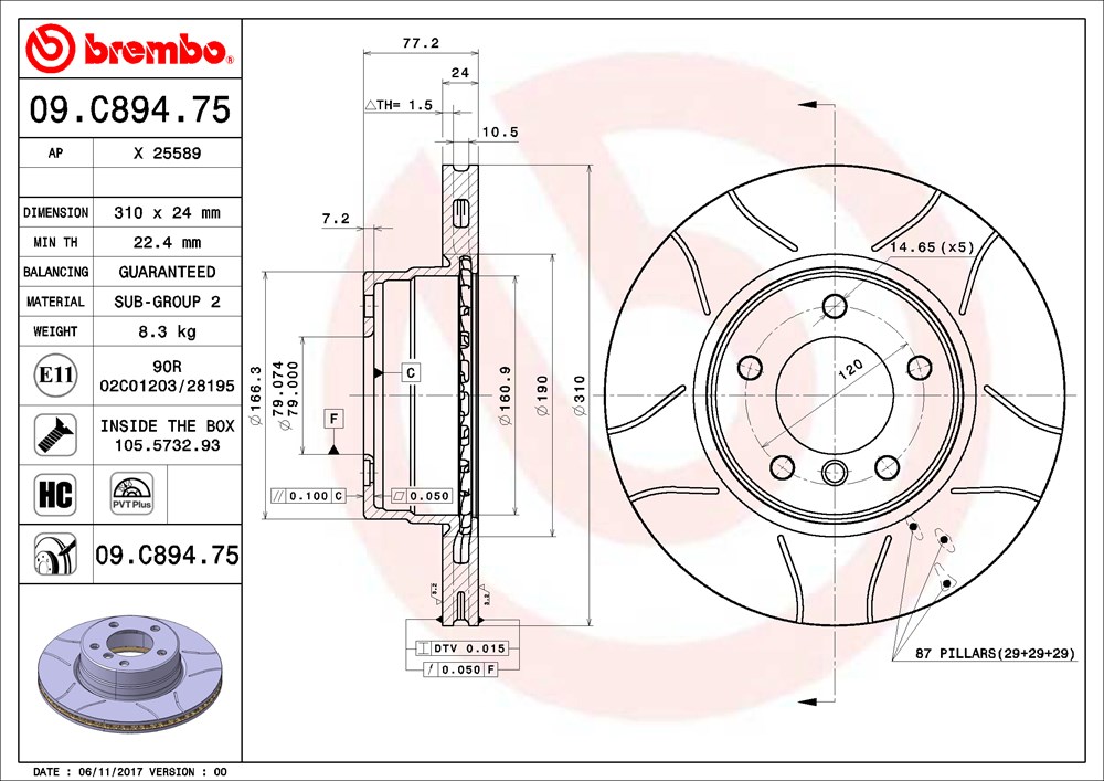 Tarcza hamulcowa BREMBO 09.C894.75