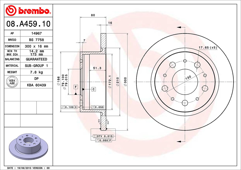 Tarcza hamulcowa BREMBO 08.A459.10