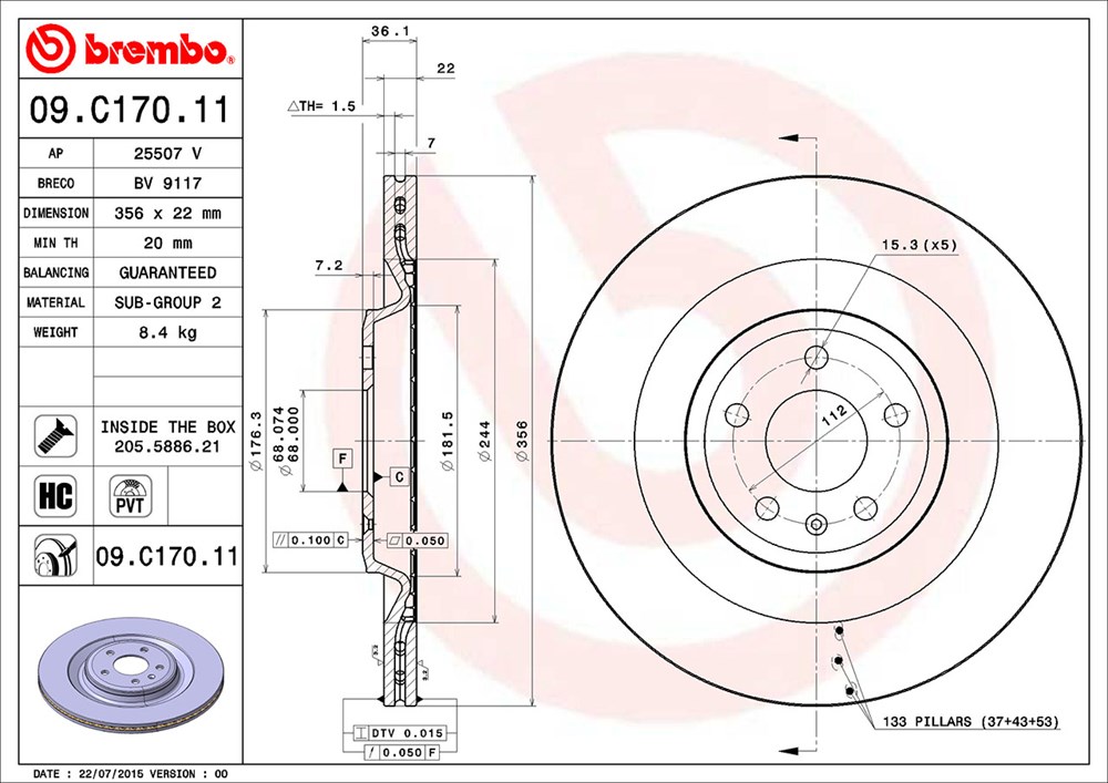 Tarcza hamulcowa BREMBO 09.C170.11