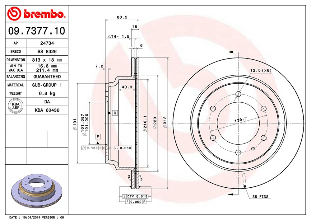 Tarcza hamulcowa BREMBO 09.7377.10