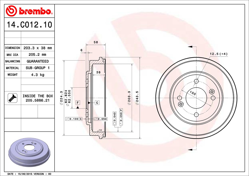 Bęben hamulcowy BREMBO 14.C012.10