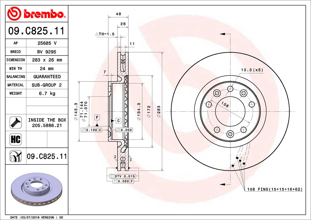 Tarcza hamulcowa BREMBO 09.C825.11