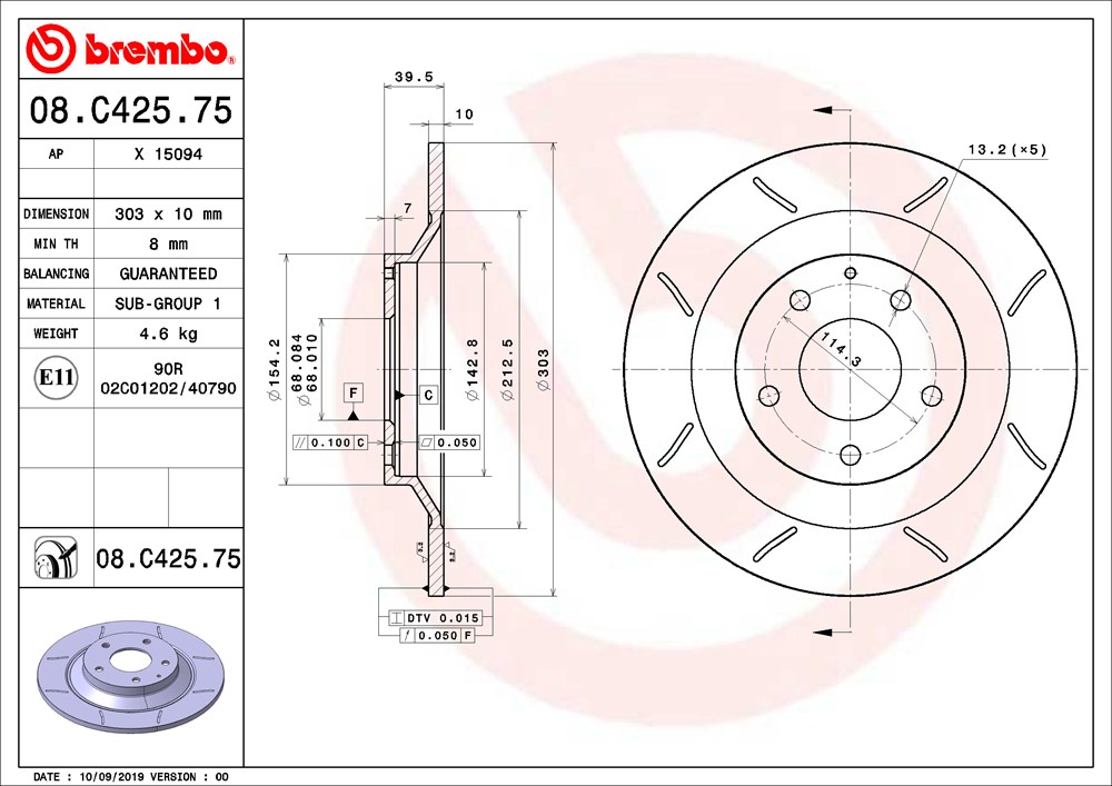 Tarcza hamulcowa BREMBO 08.C425.75