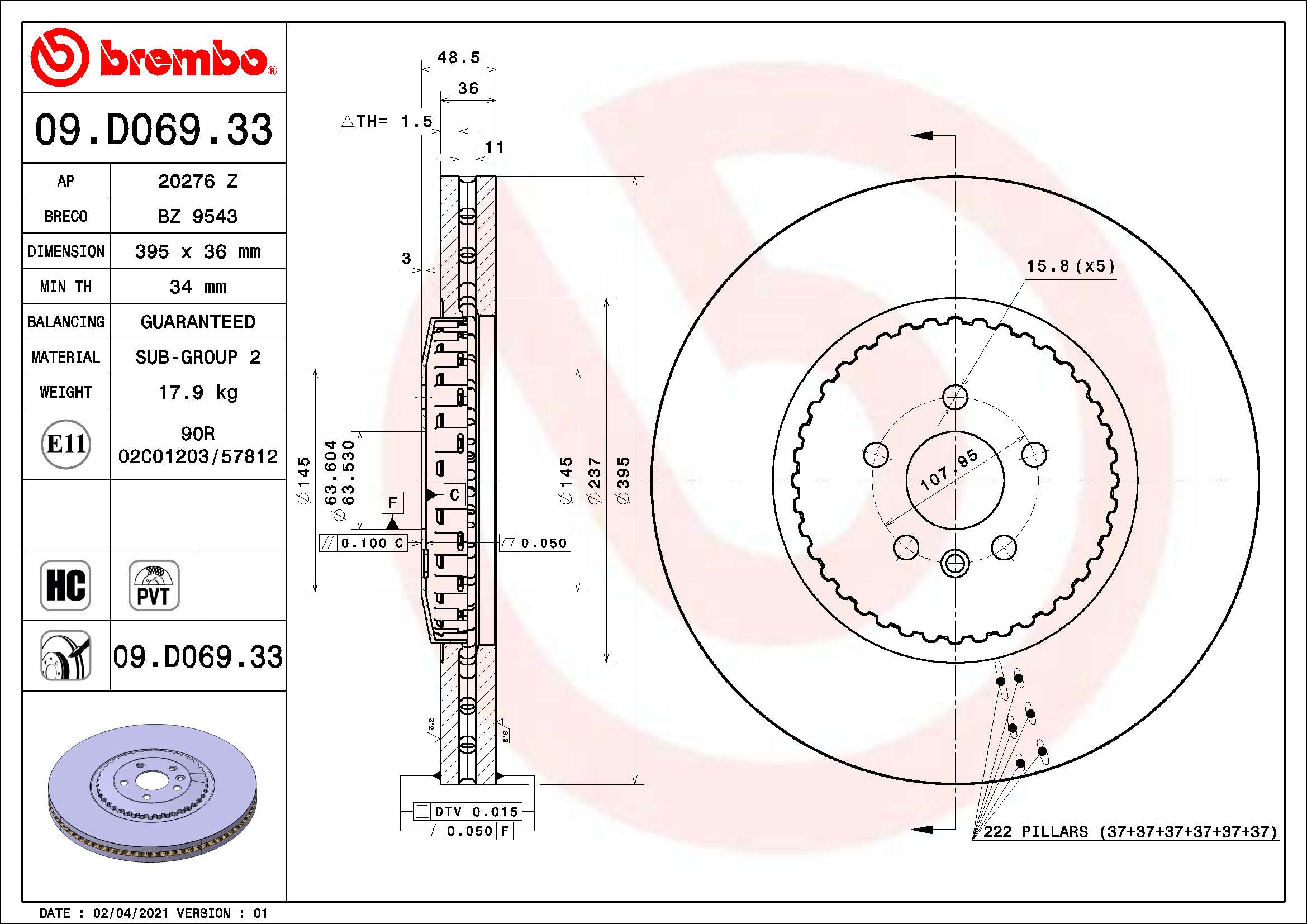 Tarcza hamulcowa BREMBO 09.D069.33