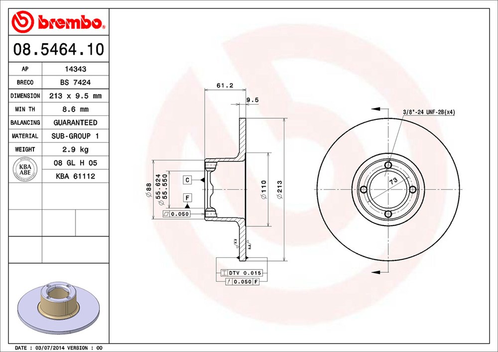 Tarcza hamulcowa BREMBO 08.5464.10