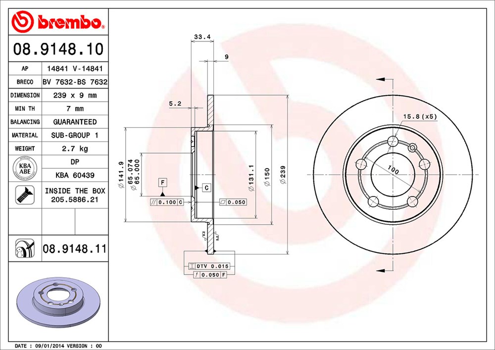 Tarcza hamulcowa BREMBO 08.9148.11