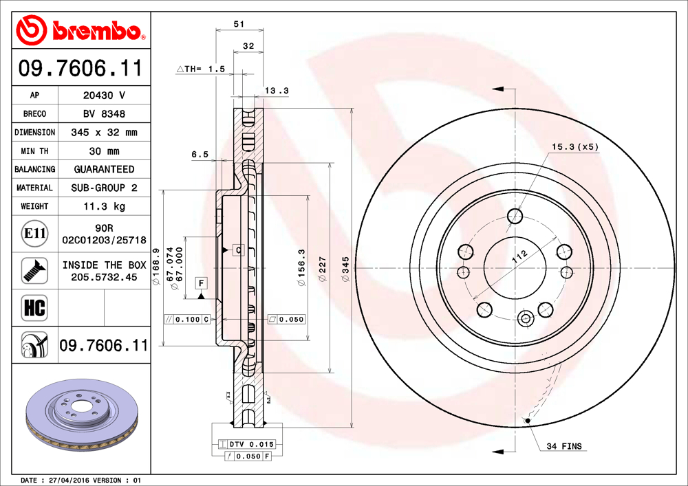 Tarcza hamulcowa BREMBO 09.7606.11
