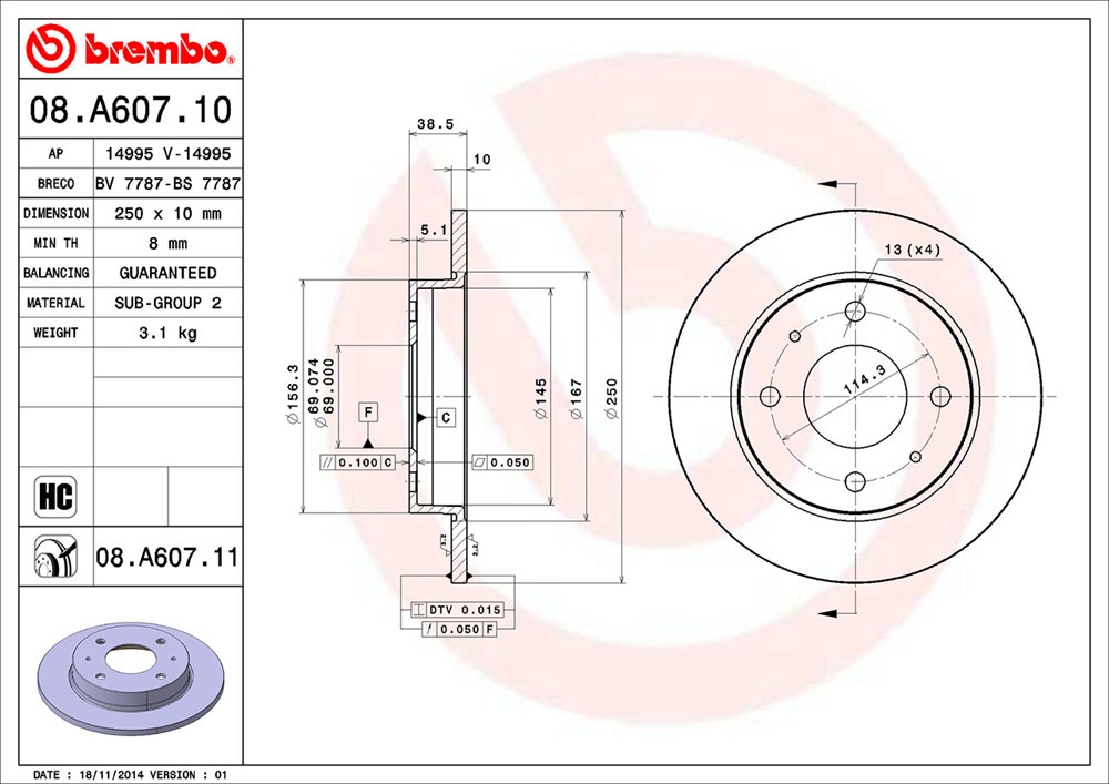 Tarcza hamulcowa BREMBO 08.A607.11