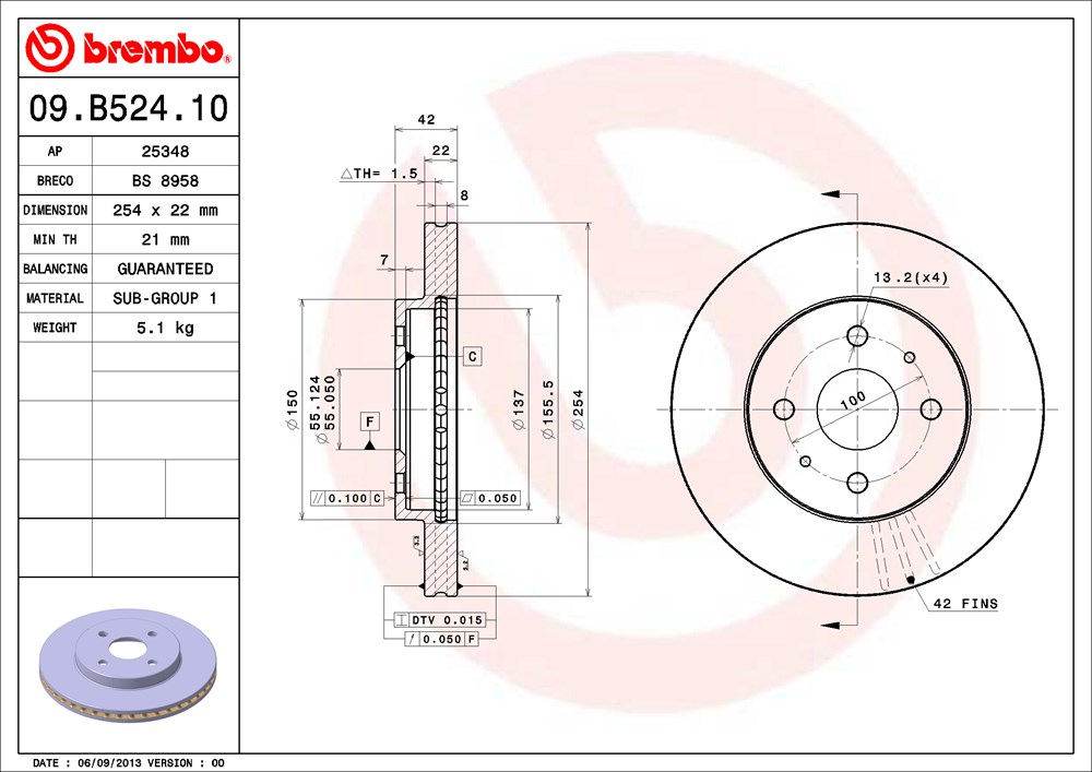 Tarcza hamulcowa BREMBO 09.B524.10