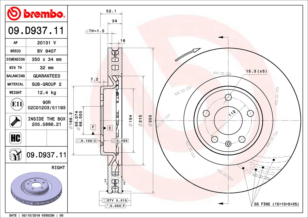 Tarcza hamulcowa BREMBO 09.D937.11
