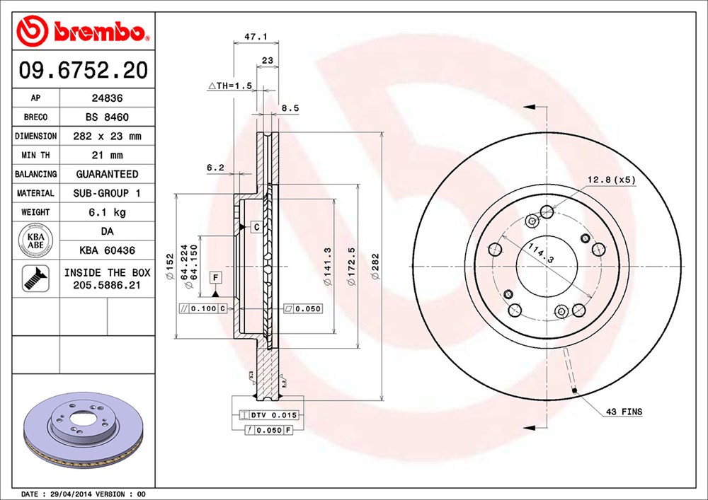 Tarcza hamulcowa BREMBO 09.6752.20