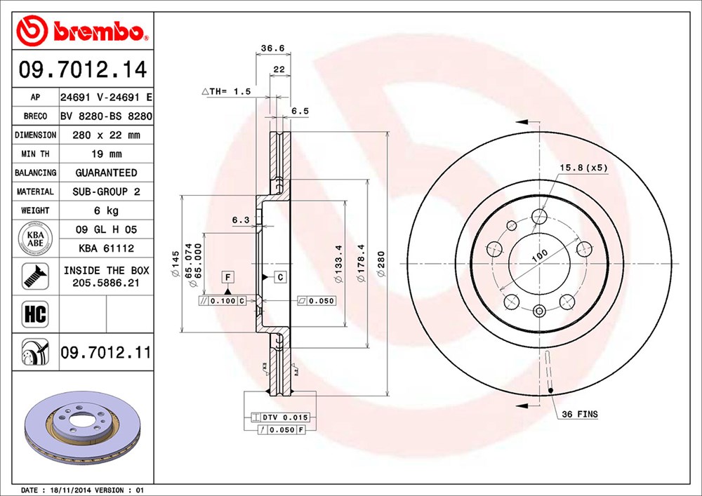 Tarcza hamulcowa BREMBO 09.7012.11