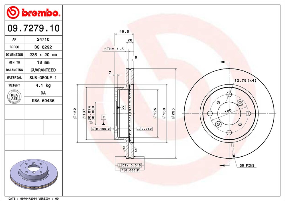 Tarcza hamulcowa BREMBO 09.7279.10