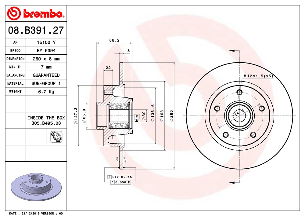 Tarcza hamulcowa BREMBO 08.B391.27