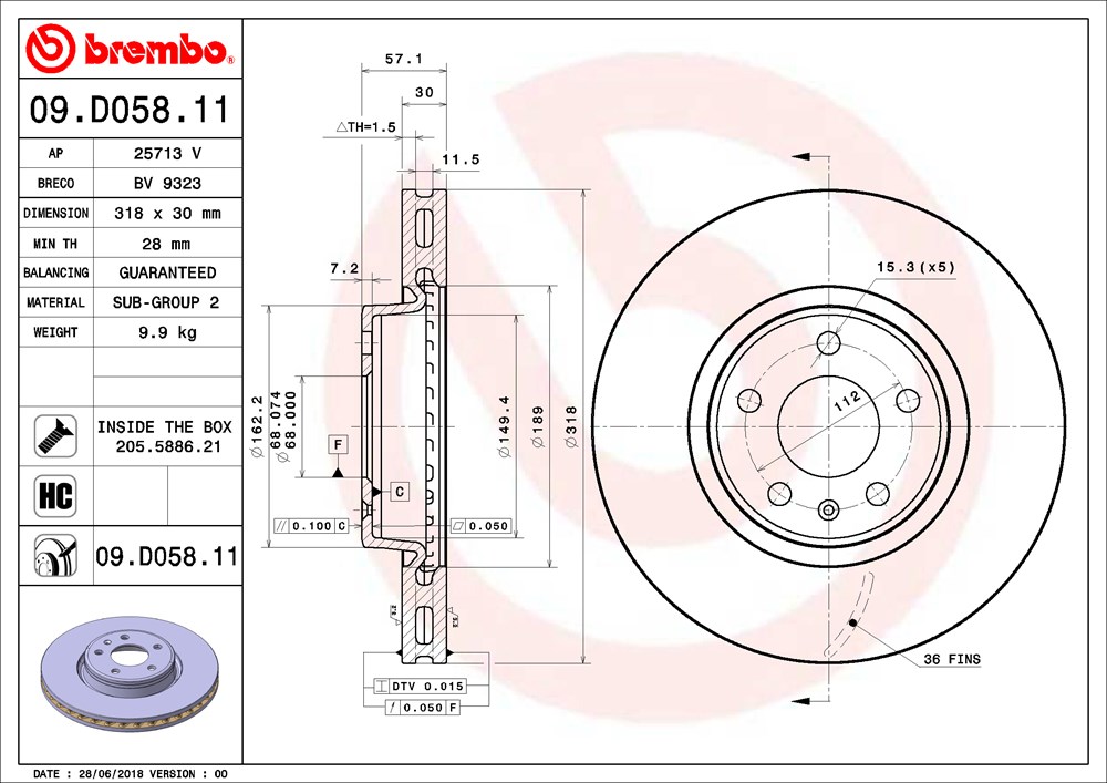 Tarcza hamulcowa BREMBO 09.D058.11