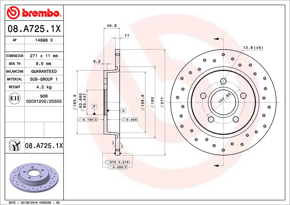 Tarcza hamulcowa BREMBO 08.A725.1X