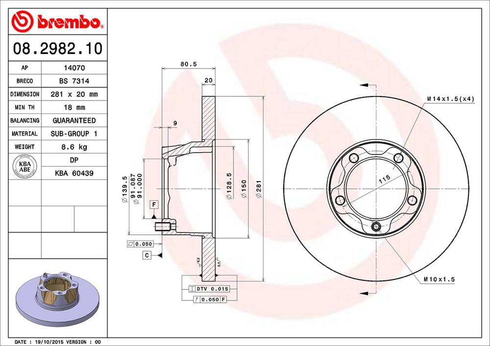 Tarcza hamulcowa BREMBO 08.2982.10