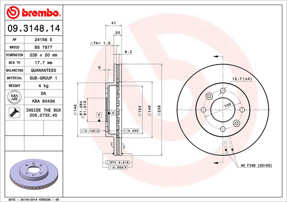 Tarcza hamulcowa BREMBO 09.3148.14