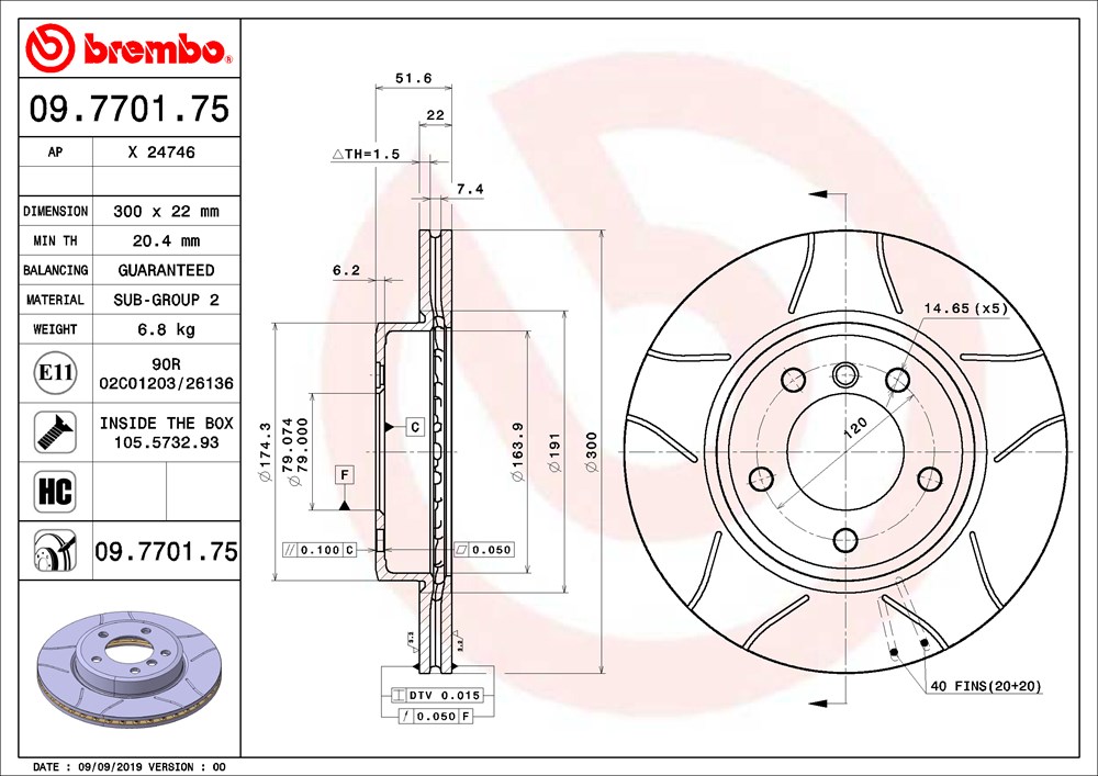 Tarcza hamulcowa BREMBO 09.7701.75