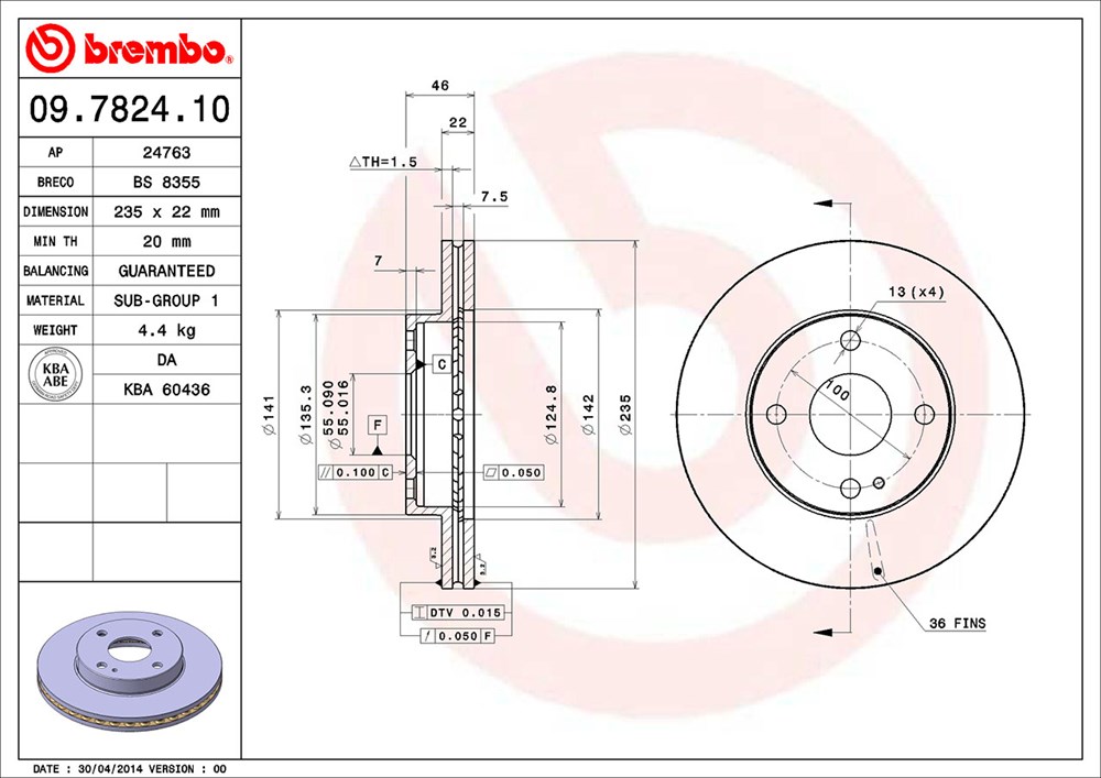 Tarcza hamulcowa BREMBO 09.7824.10