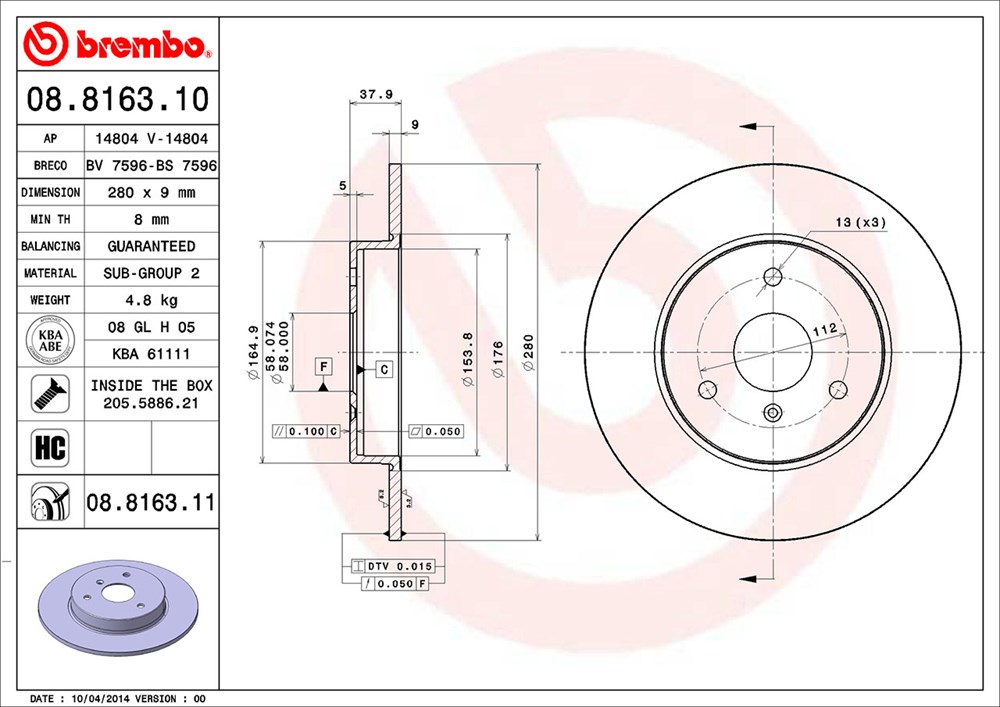 Tarcza hamulcowa BREMBO 08.8163.11