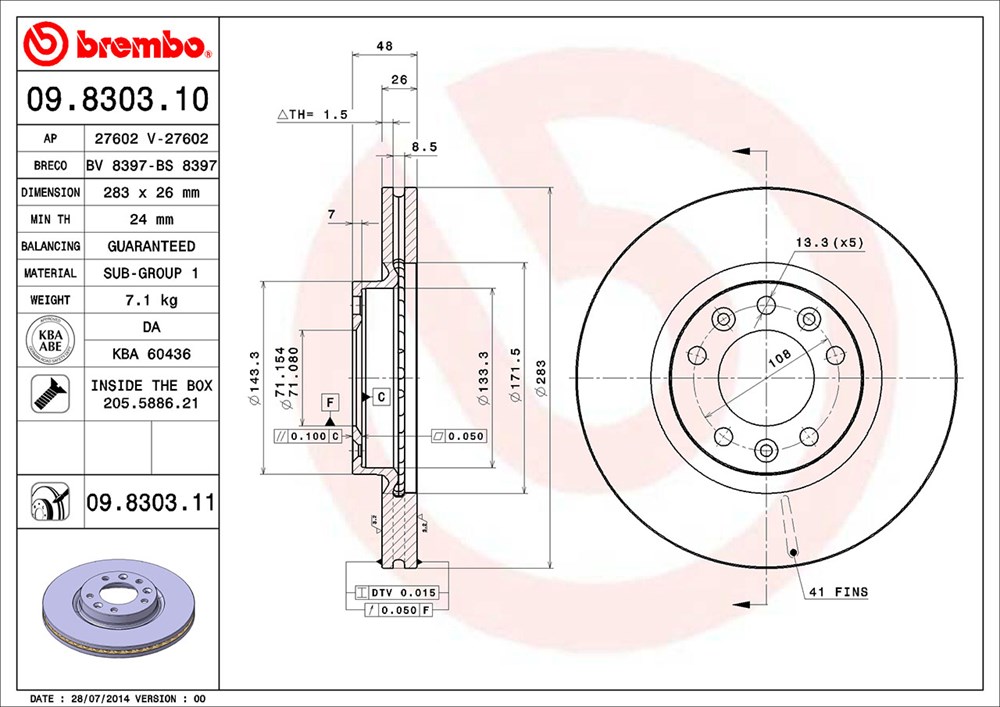 Tarcza hamulcowa BREMBO 09.8303.10