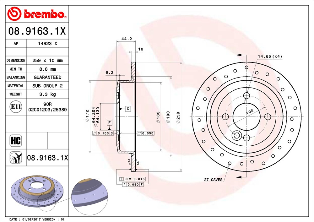 Tarcza hamulcowa BREMBO 08.9163.1X