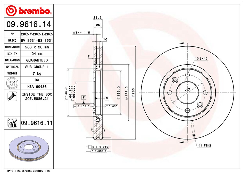 Tarcza hamulcowa BREMBO 09.9616.11