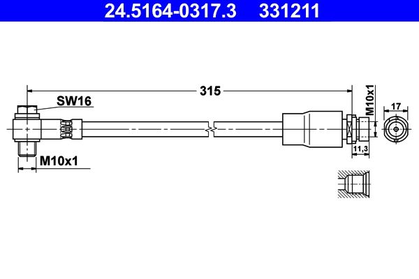 Przewód hamulcowy elastyczny ATE 24.5164-0317.3
