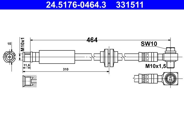 Przewód hamulcowy elastyczny ATE 24.5176-0464.3