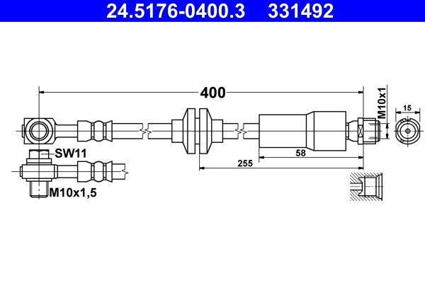 Przewód hamulcowy elastyczny ATE 24.5176-0400.3