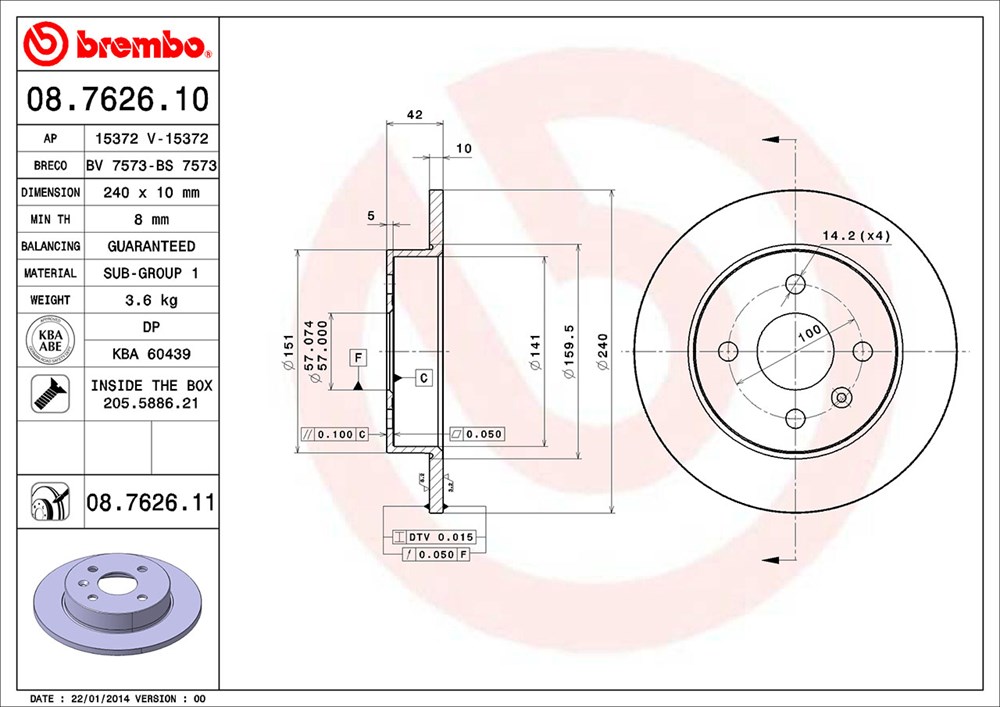 Tarcza hamulcowa BREMBO 08.7626.11