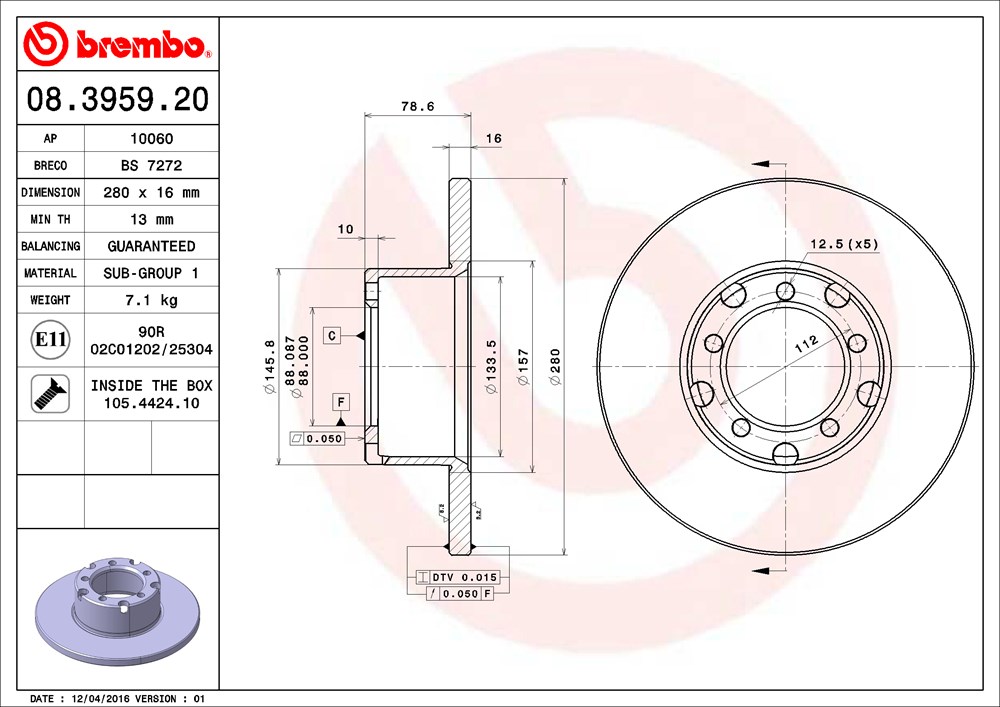 Tarcza hamulcowa BREMBO 08.3959.20