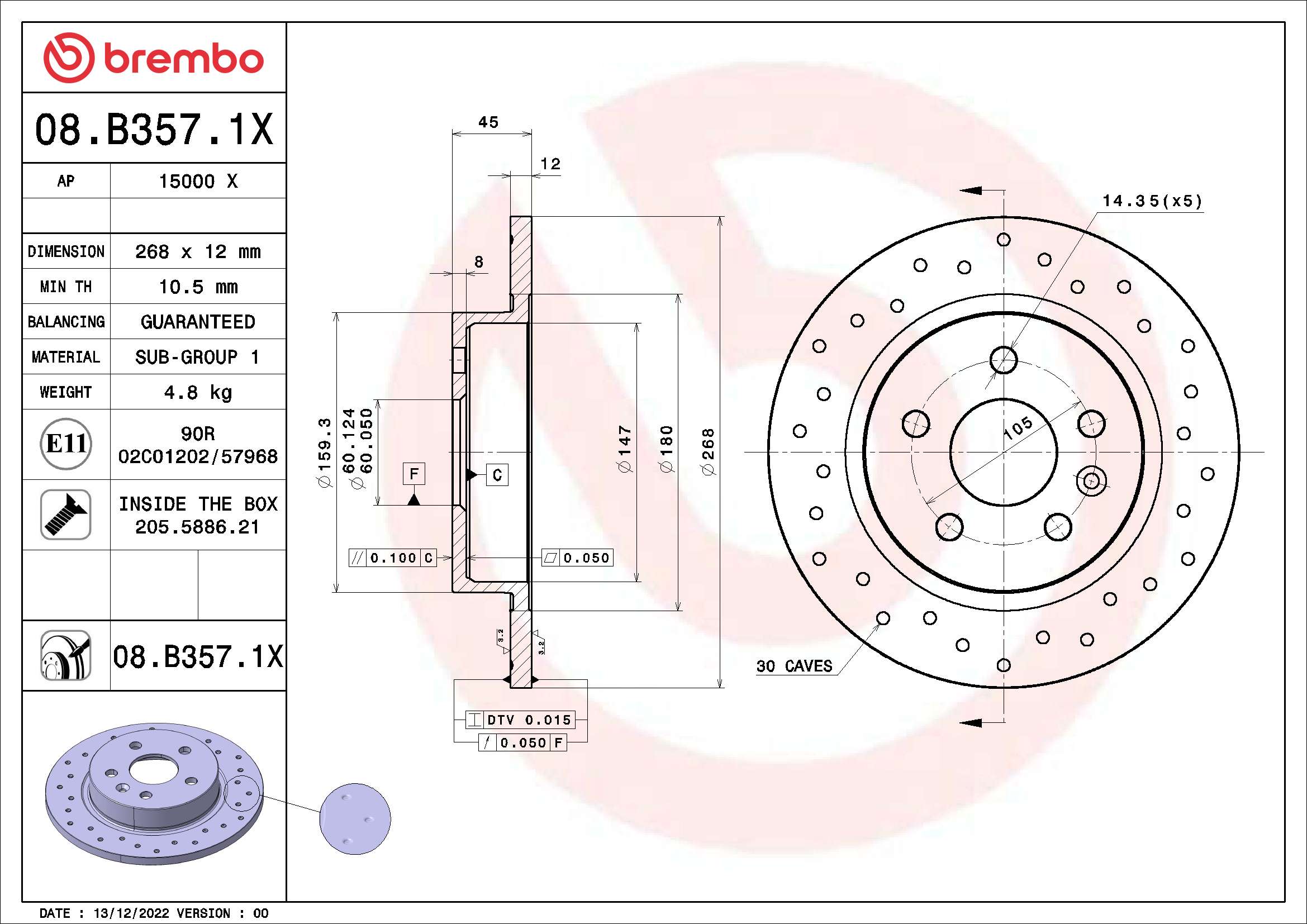 Tarcza hamulcowa BREMBO 08.B357.1X