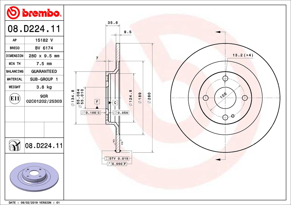 Tarcza hamulcowa BREMBO 08.D224.11