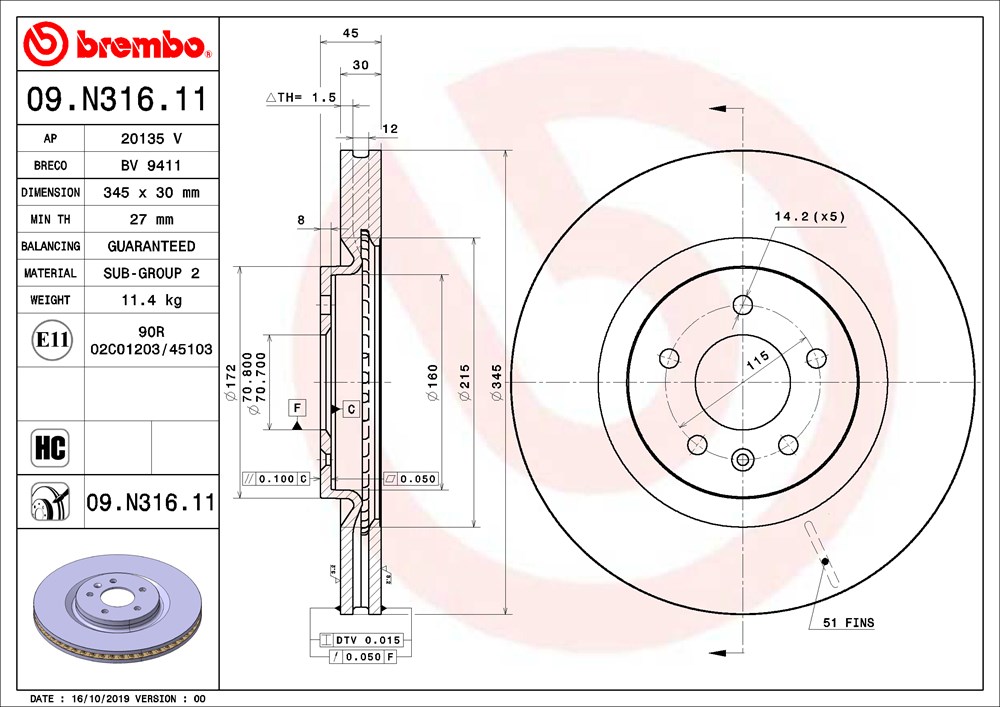 Tarcza hamulcowa BREMBO 09.N316.11