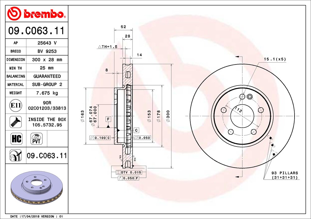 Tarcza hamulcowa BREMBO 09.C063.11