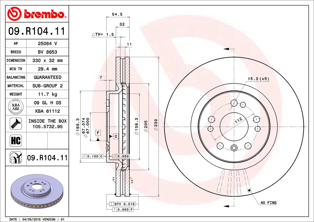 Tarcza hamulcowa BREMBO 09.R104.11