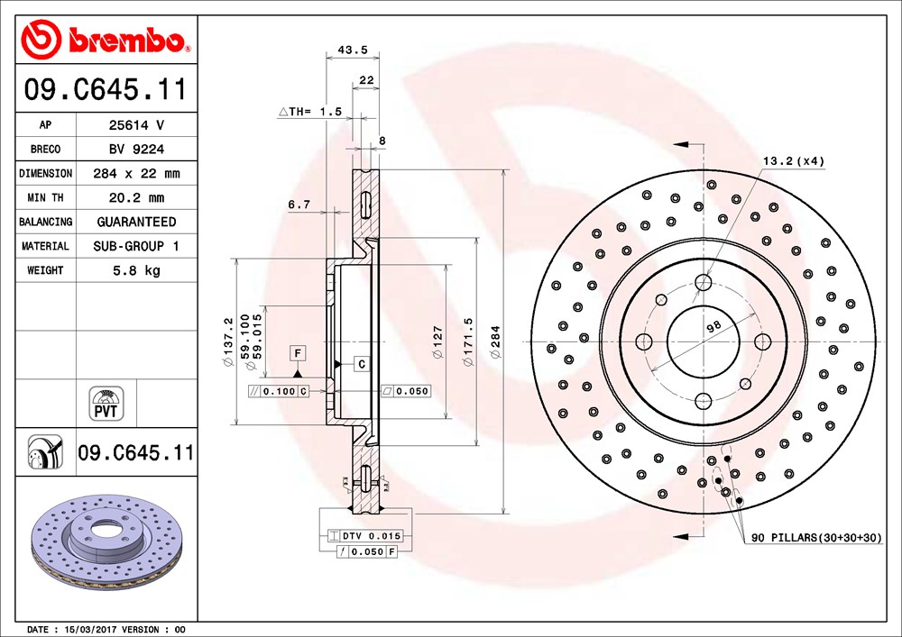 Tarcza hamulcowa BREMBO 09.C645.11