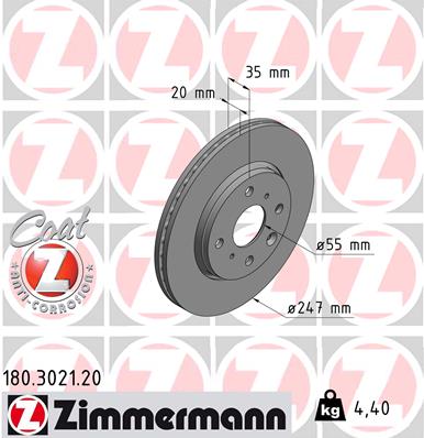 Tarcza hamulcowa ZIMMERMANN 180.3021.20