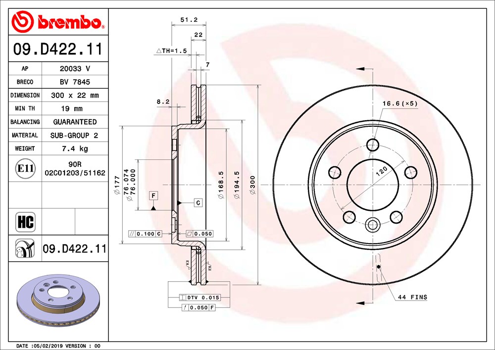 Tarcza hamulcowa BREMBO 09.D422.11