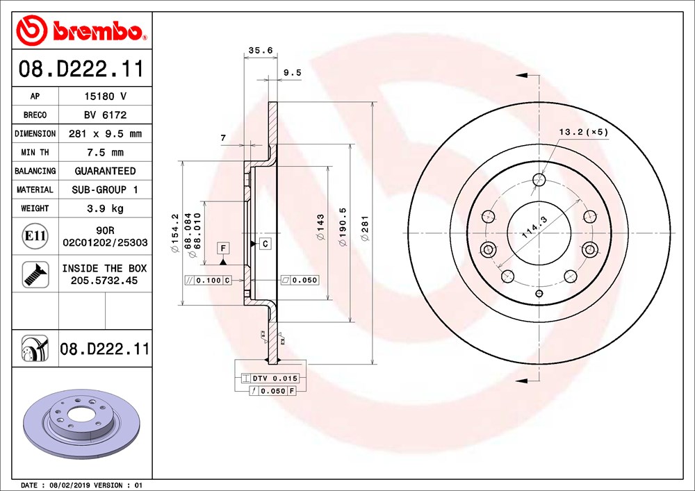 Tarcza hamulcowa BREMBO 08.D222.11