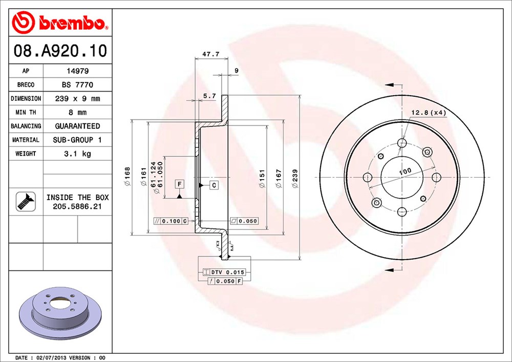 Tarcza hamulcowa BREMBO 08.A920.10