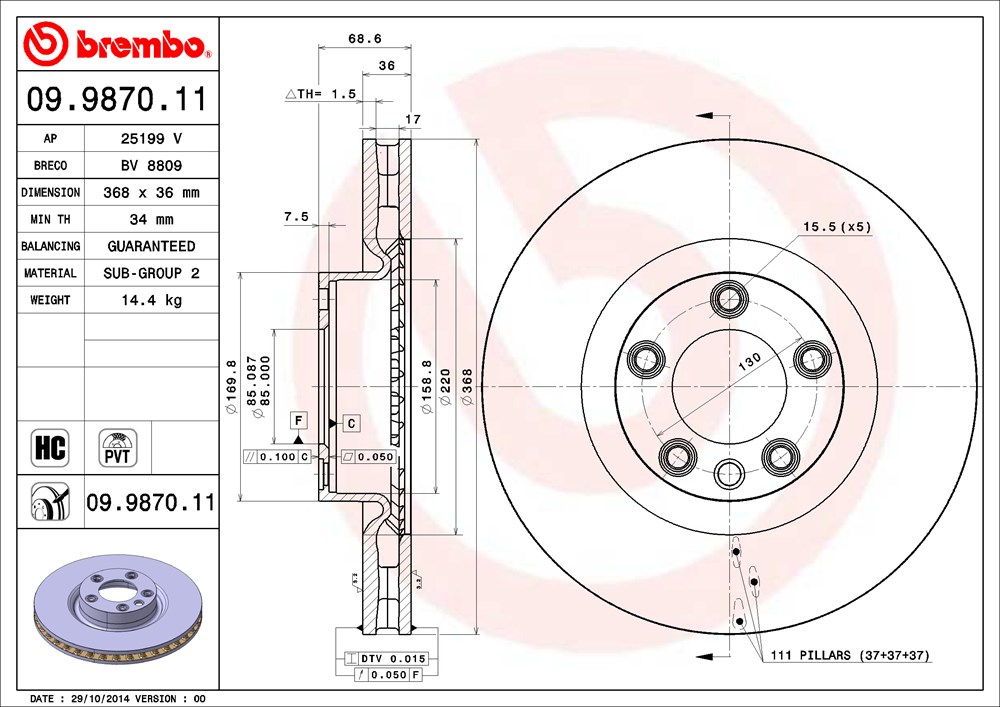 Tarcza hamulcowa BREMBO 09.9870.11