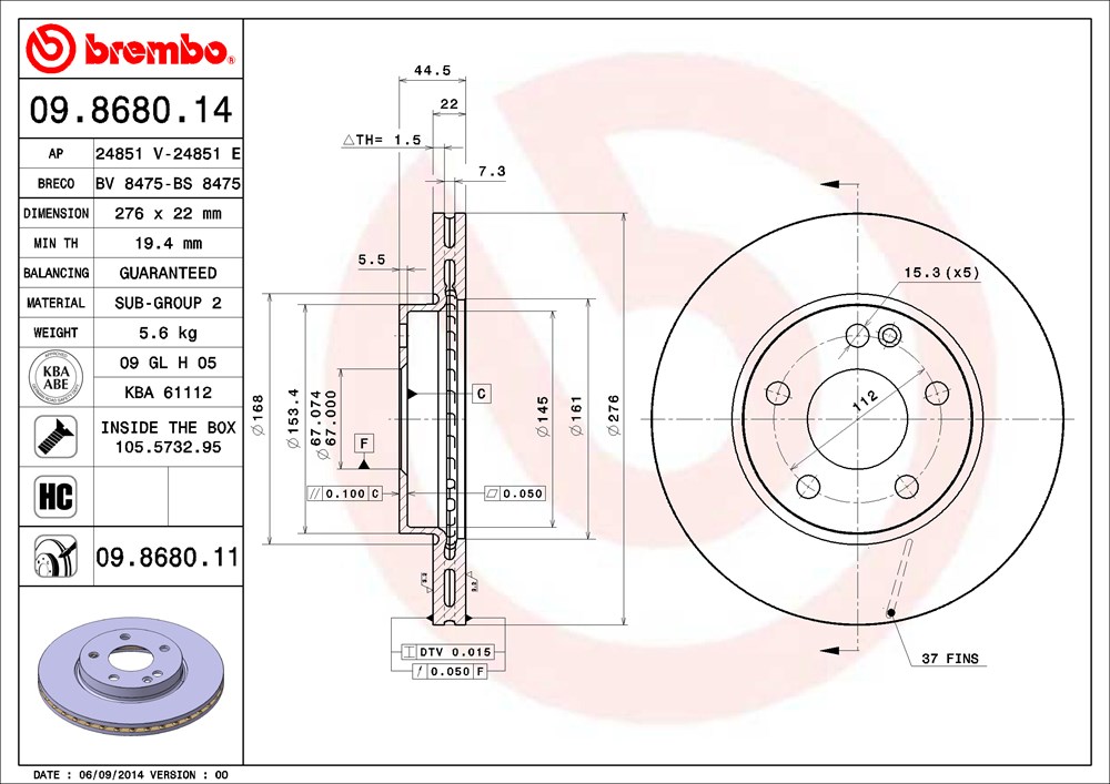 Tarcza hamulcowa BREMBO 09.8680.11