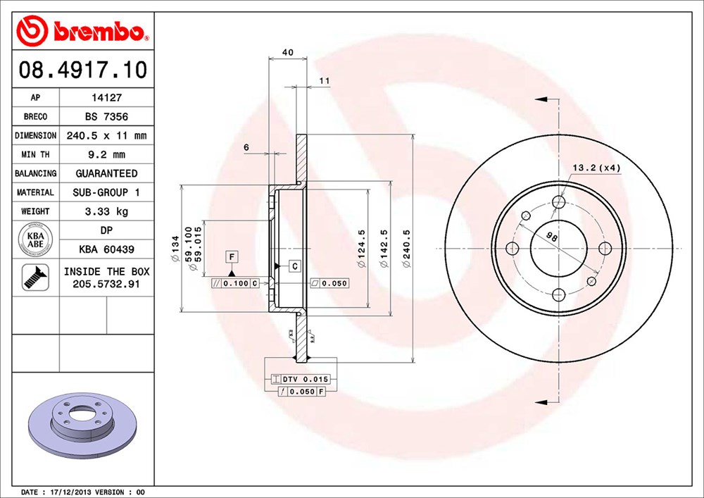 Tarcza hamulcowa BREMBO 08.4917.10