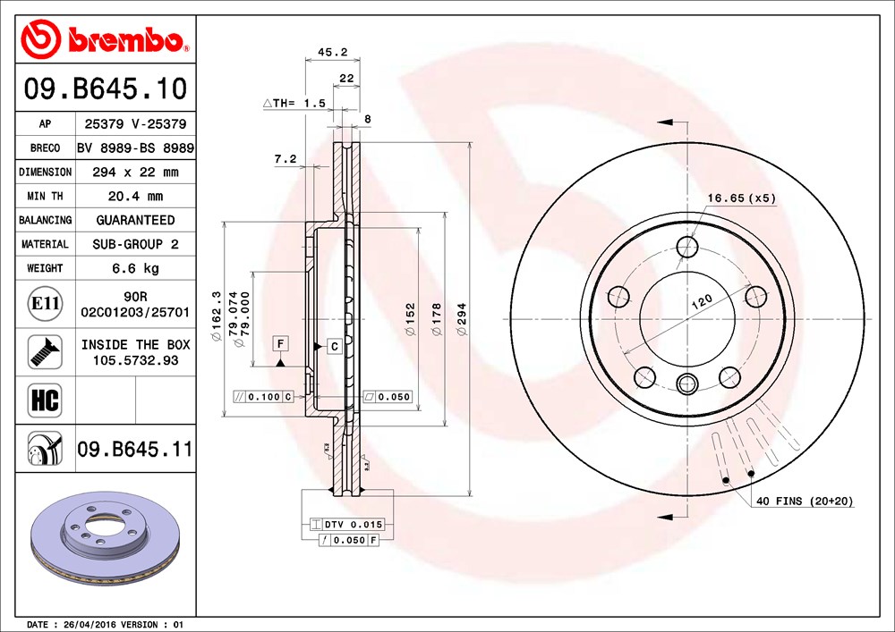 Tarcza hamulcowa BREMBO 09.B645.11