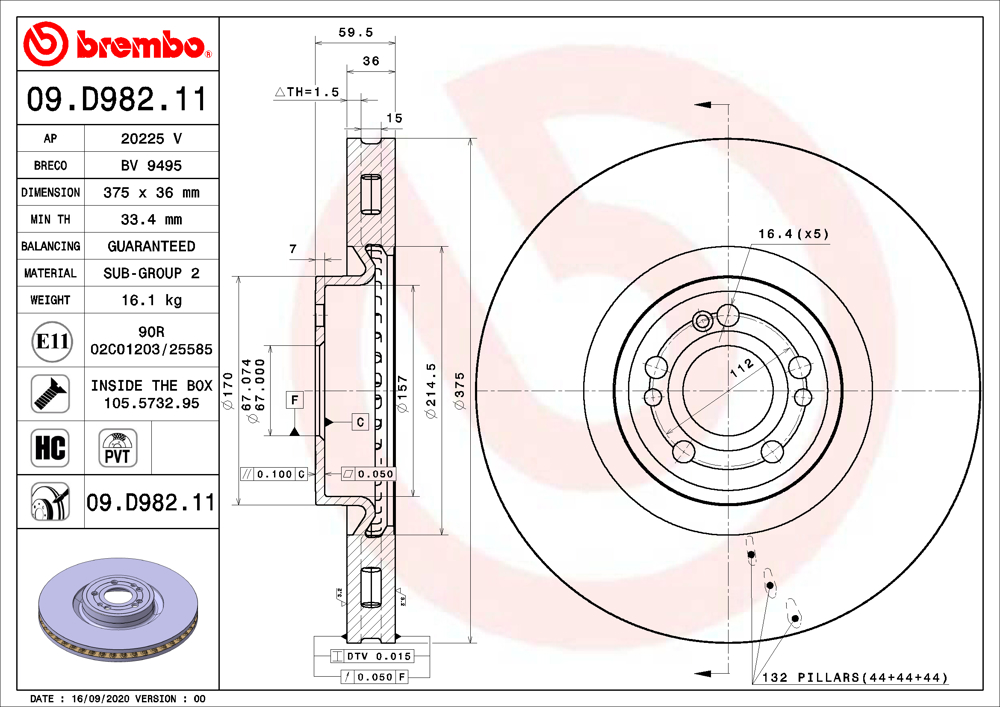 Tarcza hamulcowa BREMBO 09.D982.11