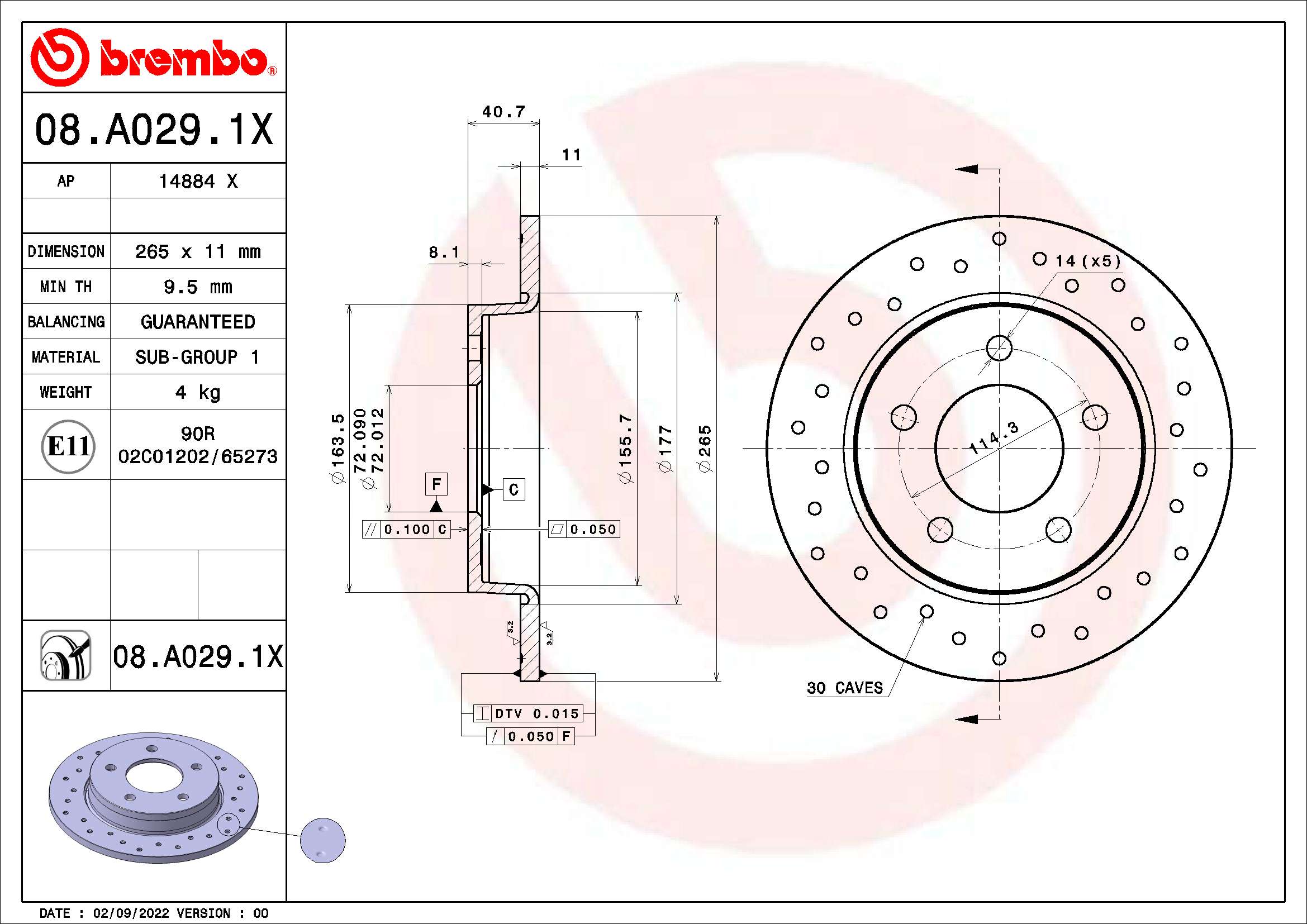 Tarcza hamulcowa BREMBO 08.A029.1X